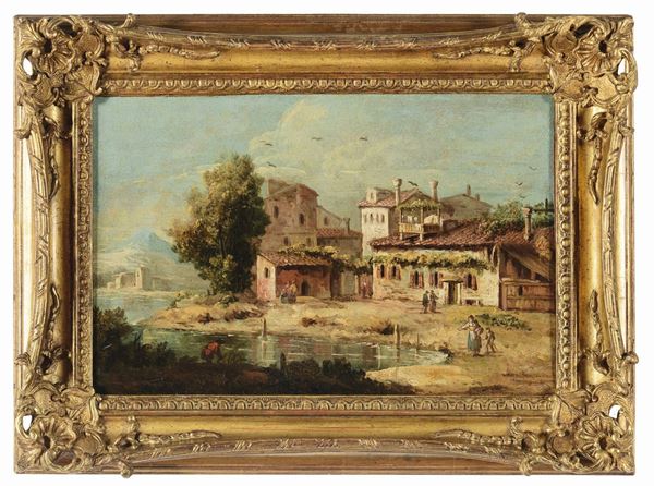 Anonimo del XIX secolo Paesaggio con architetture e fiume