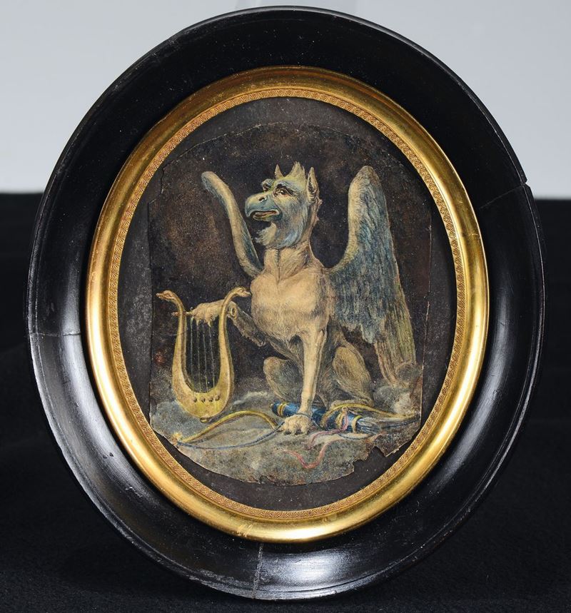 Anonimo, fine XVIII/inizi XIX secolo Grifo con la cetra  - Asta Argenti da Collezione e Objets de Vertu - Cambi Casa d'Aste