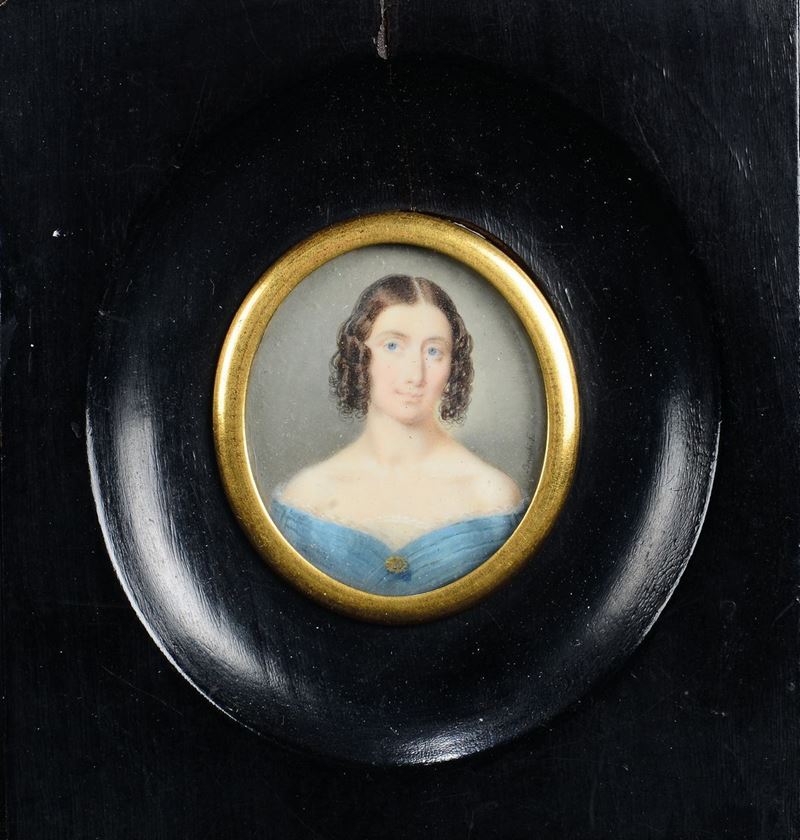 Giorgio Banchi (Novara, 1790 - Milano, 1853) Gentildonna in abito azzurro  - Asta Argenti da Collezione e Objets de Vertu - Cambi Casa d'Aste