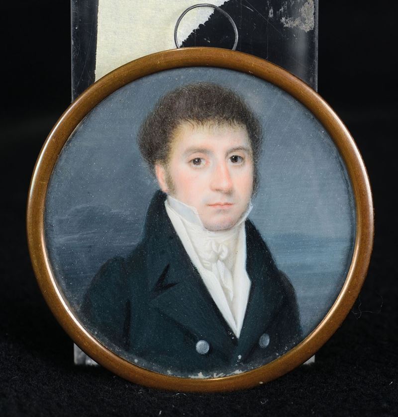 Anonimo, primo quarto XIX secolo Gentiluomo in giacca blu  - Auction Collectors' Silver and Objets de Vertu - Cambi Casa d'Aste