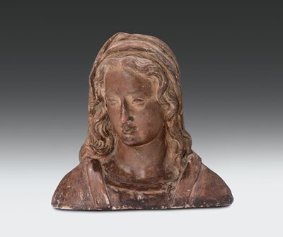 Busto in Terracotta Dipinta Raffigurante Madonna, Plasticatore Emiliano Prossimo Ad Antonio Begar...
