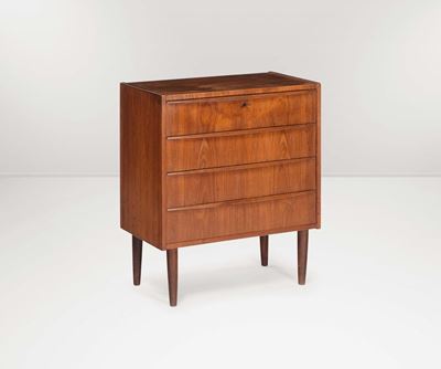 Cassettiera in Legno di Teak con Dettagli in Metallo.