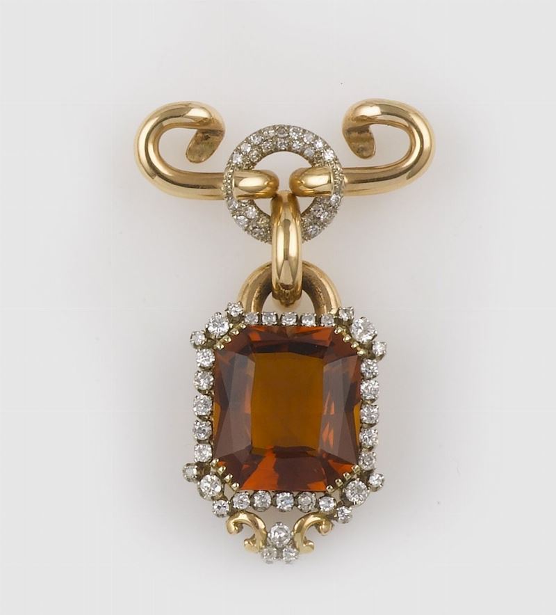 A group including a diamond brooch and a citrine pendant  - Auction Jewels - II - Cambi Casa d'Aste
