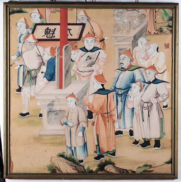 Coppia di dipinti su carta raffiguranti dignitari, Cina Dinastia Qing, epoca Qianlong (1736-1795)