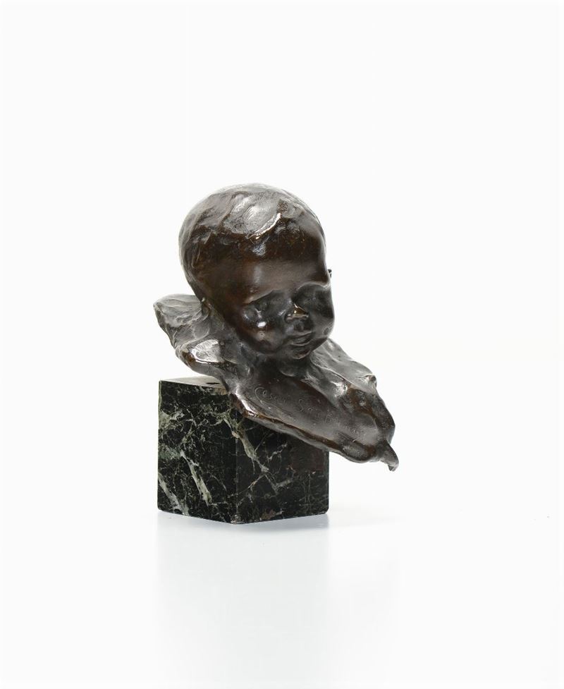 Busto in bronzo di bimbo, inizio XX secolo  - Asta Asta a Tempo Antiquariato - Cambi Casa d'Aste