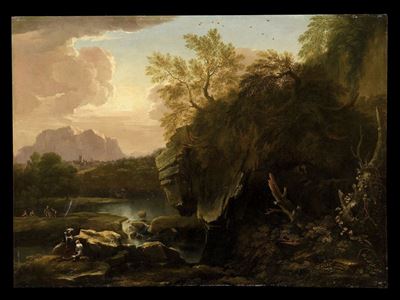 Salvator Rosa (napoli 1615 - Roma 1673), Cerchia Dicoppia di Paesaggi con Figure nei Pressi di un...
