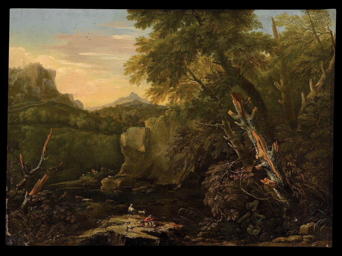 Salvator Rosa (napoli 1615 - Roma 1673), Cerchia Dicoppia di Paesaggi con Figure nei Pressi di un...