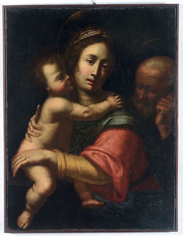 Scuola Fiorentina del XVII secolo Madonna con Bambino e San Giuseppe