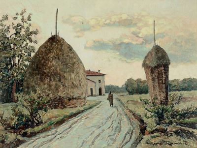 Gino Romiti (1881-1967)veduta di Campagna con Figura