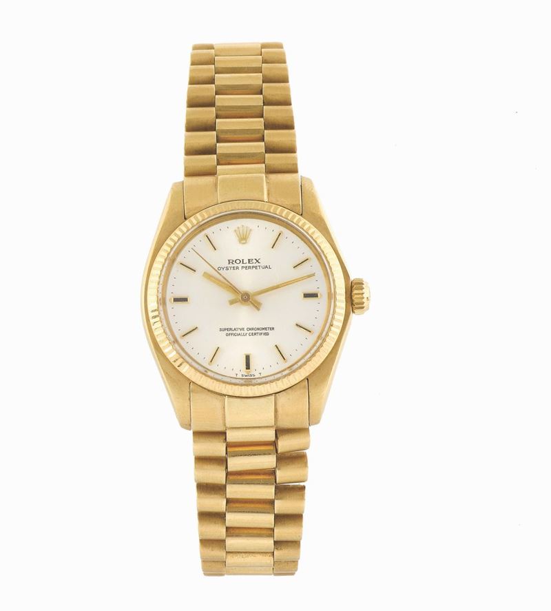 ROLEX, “Oyster Perpetual, Superlative Chronometer, Officially Certified”, Ref. 6751, case No. 6204398, tonneau-shaped, center seconds, self-winding, 18K yellow gold  wristwatch with an 18K yellow gold  Rolex President bracelet with deployant clasp. Accompanied by the original box. Made circa 1980  - Auction Watches and Pocket Watches - Cambi Casa d'Aste