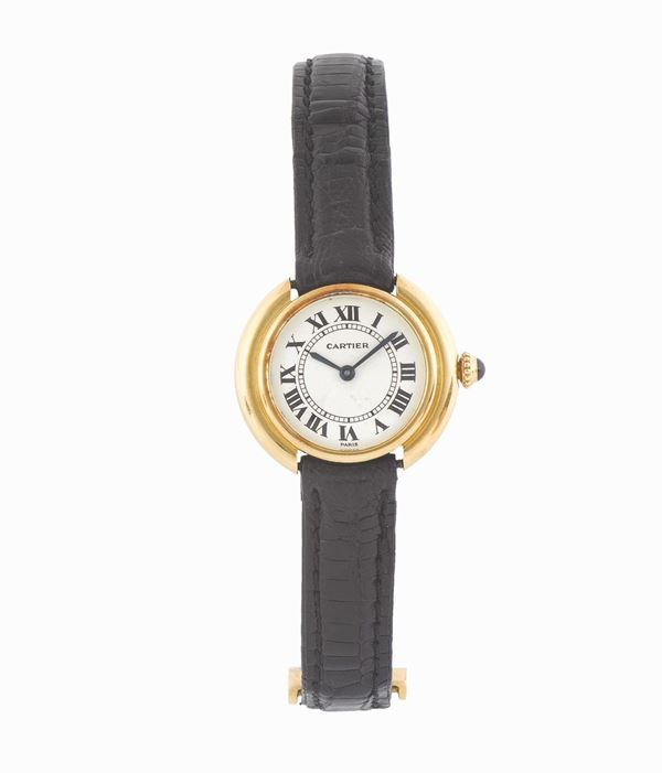 CARTIER, RONDE,  case No. 670801339, 18K yellow gold lady's wristwatch with a gold Cartier deployant clasp. Made circa 1980