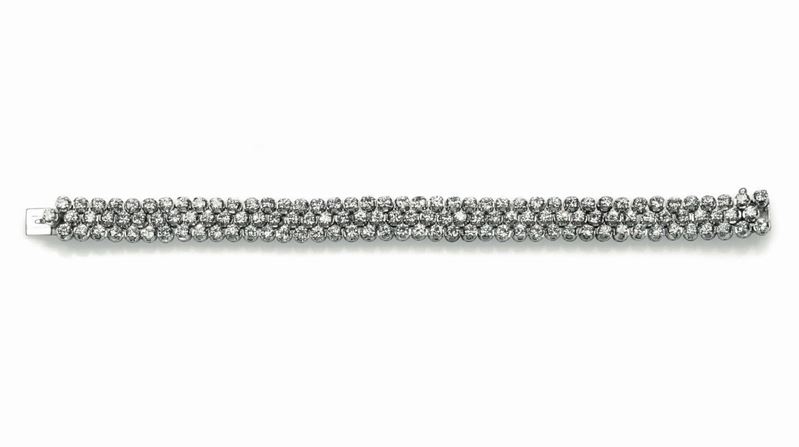 Three line band diamond bracelet, mounted in white gold  - Auction Fine Jewels - Cambi Casa d'Aste