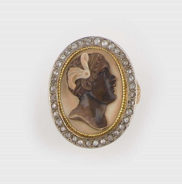 A gold, diamond and cameo ring