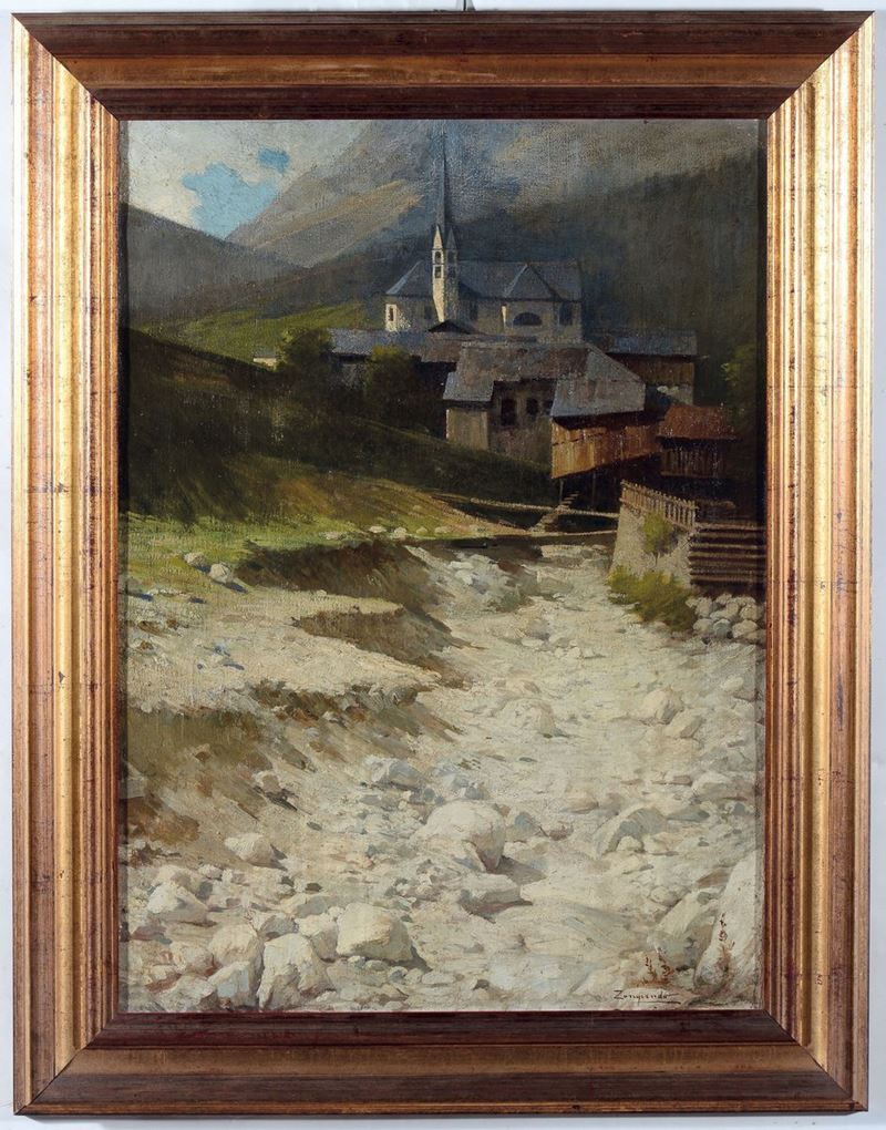 Giovanni Zangrando (1869-1941) Veduta di Cadore  - Asta Dipinti del XIX e XX secolo - Cambi Casa d'Aste