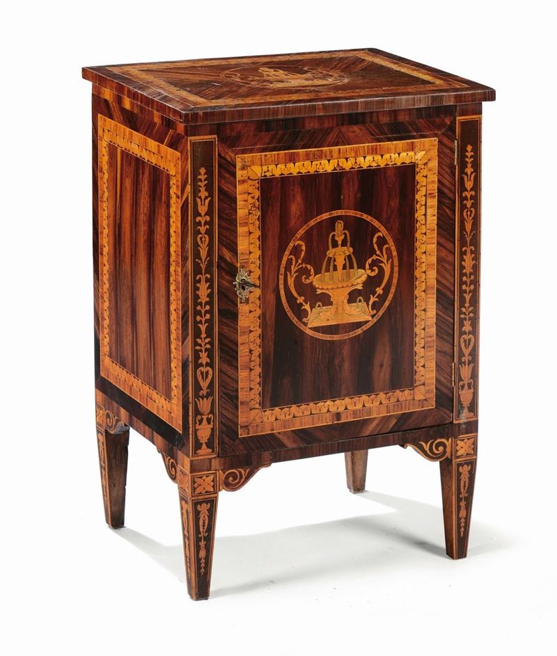 Comodino Luigi XVI lastronato e intarsiato, Lombardia fine XVIII secolo  - Auction Important Furniture and Works of Art - Cambi Casa d'Aste