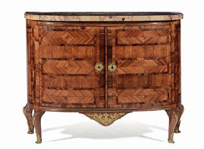 Credenza Demie Lune Interamente Lastronata in Bois De Rose, Francia, Probabile XIX Secolo