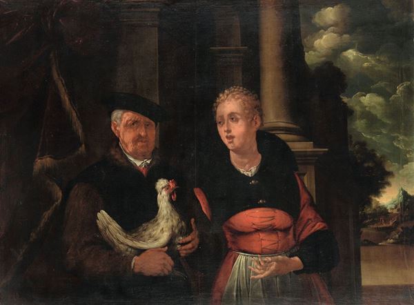 Pittore dell’Italia del Nord del XVII secolo Contadini con gallo