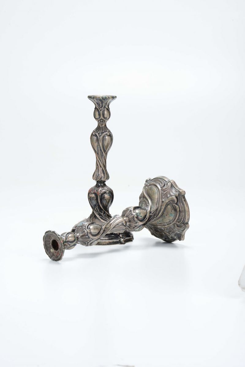 Coppia di candelieri in argento, Austria, Art Nouveau  - Auction Fine Art - Cambi Casa d'Aste