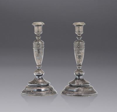 Coppia di Candelieri in Argento, Impero Austro-ungarico, Bolli in Uso dal 1866 al 1922