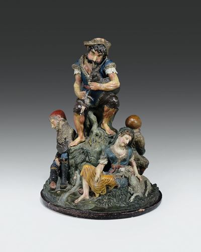 Gruppo in Terracotta Policroma Raffigurante Scena Pastorale, Bologna Seconda Metà del XVIII Secol...