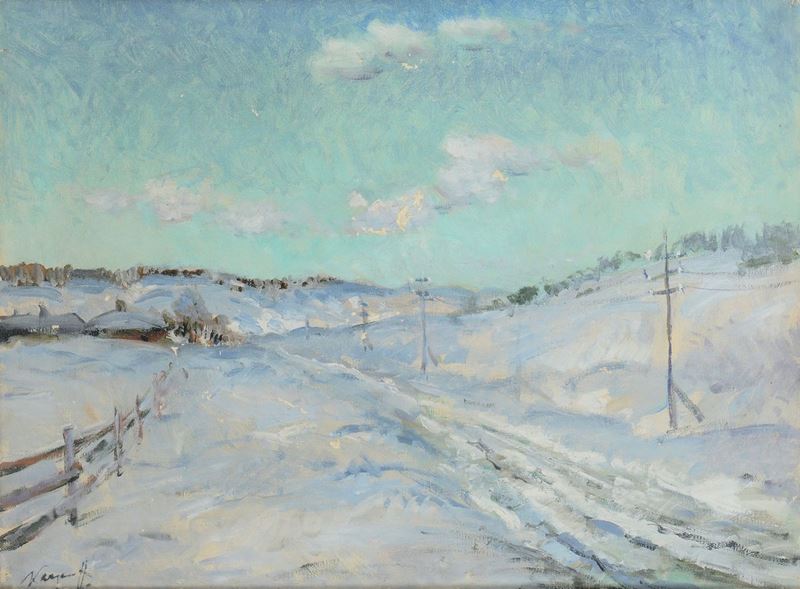 Ivan Karpoff (1898 - 1970) Paesaggio innevato  - Asta Dipinti del XIX e XX secolo - Cambi Casa d'Aste