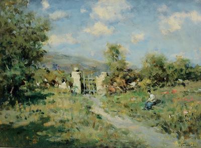 Ivan Karpoff (1898 - 1970)paesaggio Agreste con Contadina