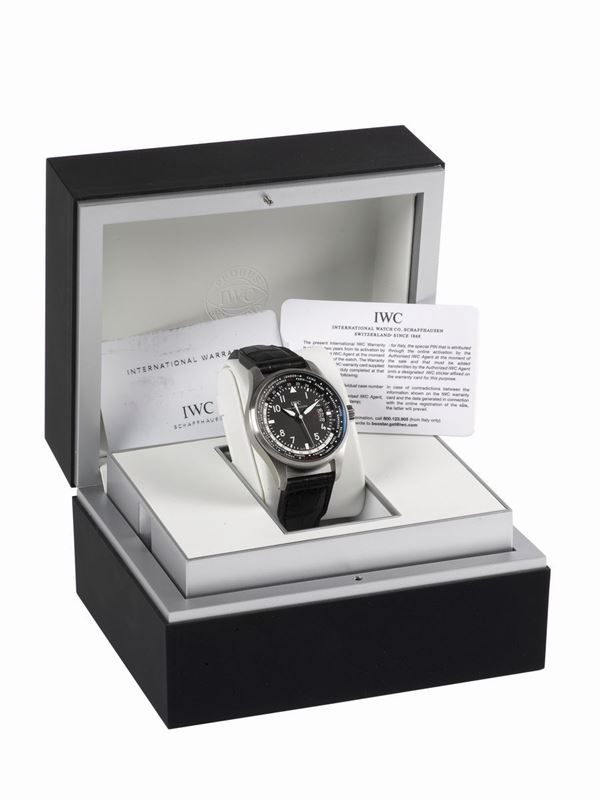 IWC, International Watch Co., Schaffhausen, World Time, case No. 3838767, Ref. IW326201, large, self-winding, water-resistant, stainless steel world time wristwatch with a stainless steel IWC deployant clasp. Accompanied by the original fitted box, instruction manual, booklet, and guarantee (blank). Made in 2014