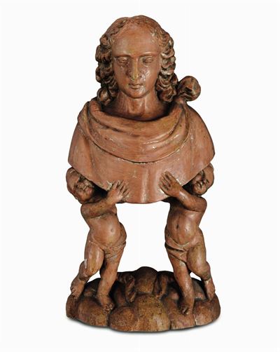 Coppia di Busti in Legno Scolpito, Scultore Barocco Italiano del XVII Secolo