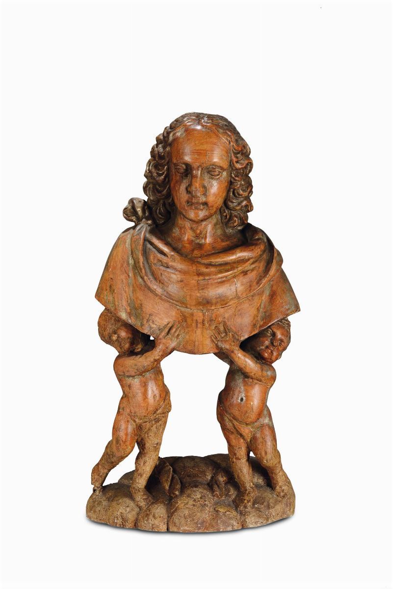 Coppia di Busti in Legno Scolpito, Scultore Barocco Italiano del XVII Secolo