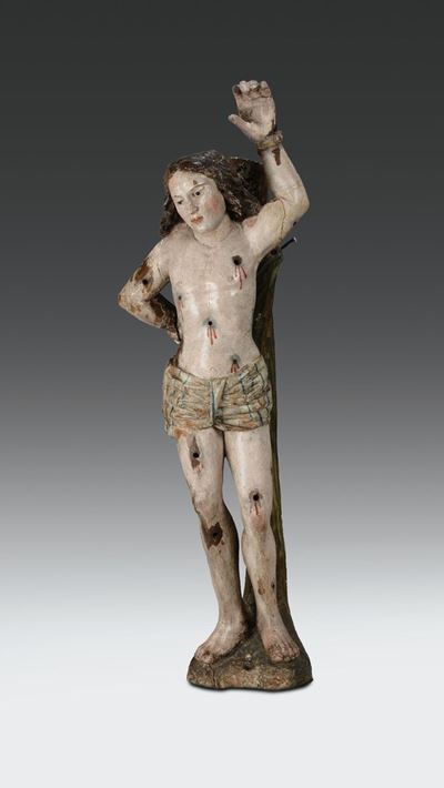 Scultura in Legno Policromo Raffigurante S.sebastiano. Scultore Rinascimentale, Italia Centrale, ...