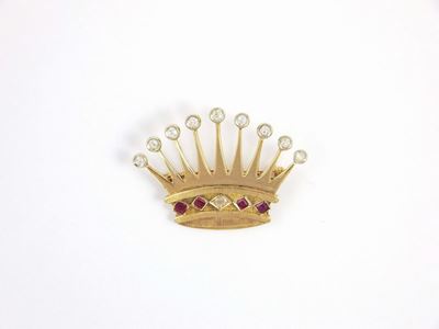 Spilla Corona con Rose di Diamanti e Rubeliti