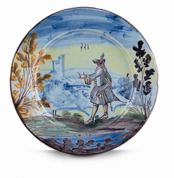 Piatto Pavia o Lodi?, Bottega Caravaggio, manifattura della prima metà del XVIII secolo