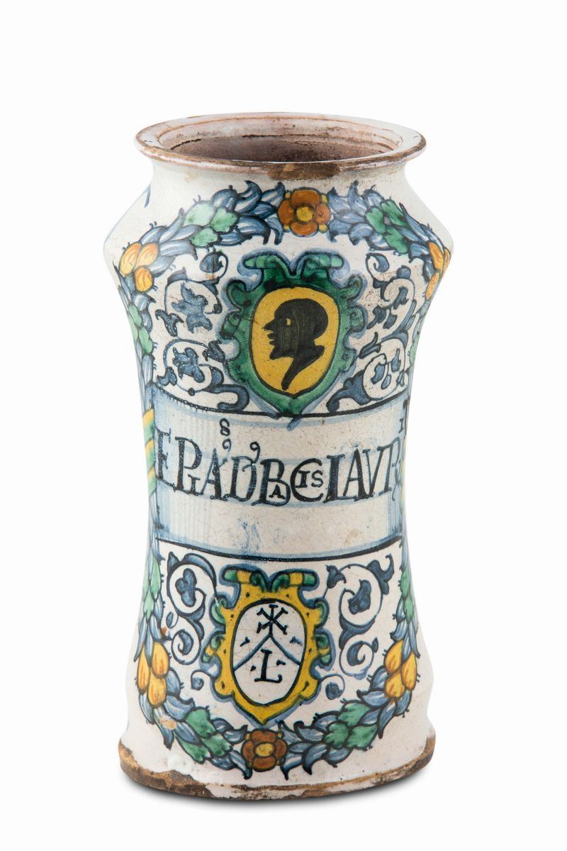Albarello Deruta, bottega della seconda metà del XVI secolo  - Asta Maioliche e Porcellane da Collezione - Cambi Casa d'Aste