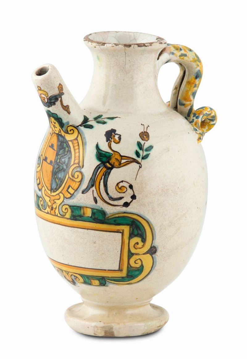 Orciolo Montelupo, bottega della prima metà del XVII secolo  - Asta Maioliche e Porcellane da Collezione - Cambi Casa d'Aste