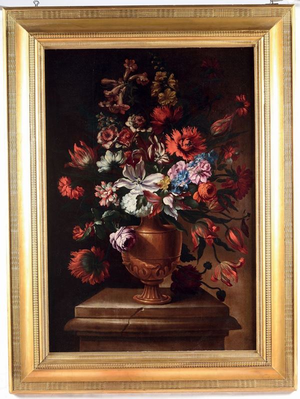 Scuola Romana del XVIII secolo Natura morta con vaso di fiori
