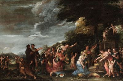 Andrea De Lione (napoli 1610 - 1685), Cerchia Dipaesaggio con Figure