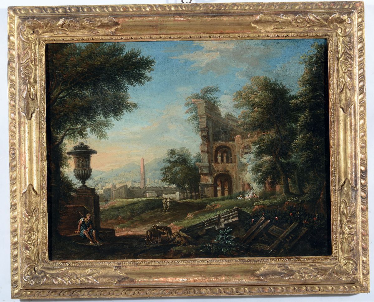 Jan Frans Van Bloemen Detto L’orizzonte (anversa 1662 - Roma 1749)paesaggi con Figure e Rovine