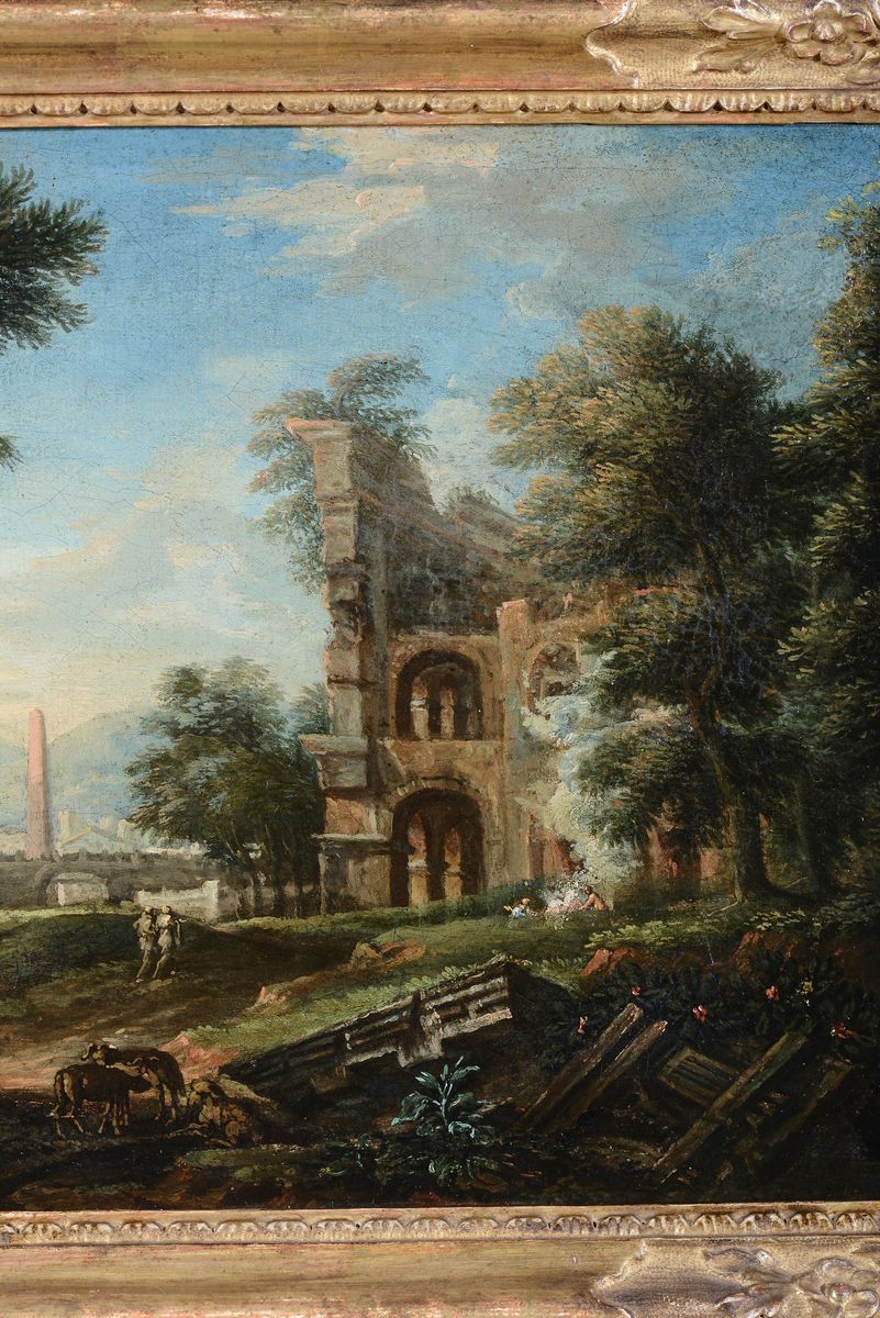 Jan Frans Van Bloemen Detto L’orizzonte (anversa 1662 - Roma 1749)paesaggi con Figure e Rovine