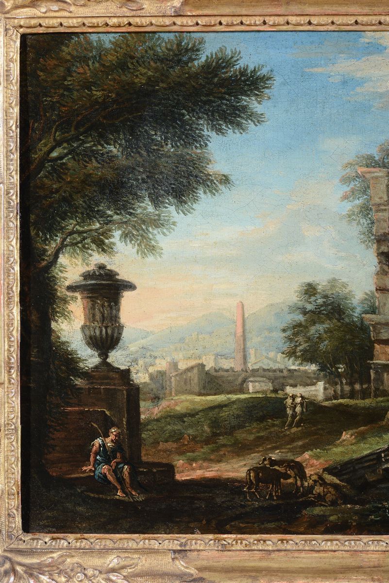 Jan Frans Van Bloemen Detto L’orizzonte (anversa 1662 - Roma 1749)paesaggi con Figure e Rovine
