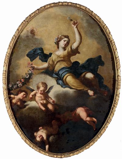 Pittore Emiliano del XVII Secoloflora in Trionfo e Putti