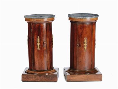 Coppia di Comodini in Stile Impero a Colonna, XIX-XX Secolo