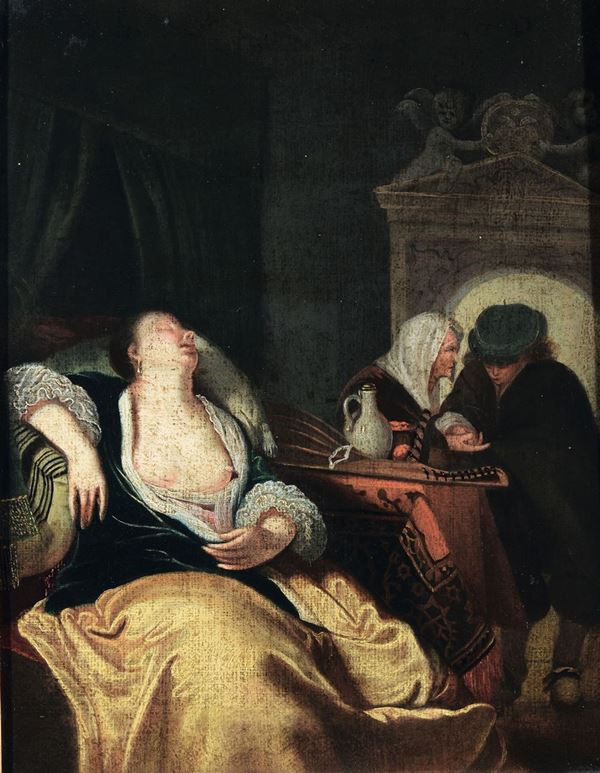 Pittore Fiammingo del XVIII secolo Figure in interno