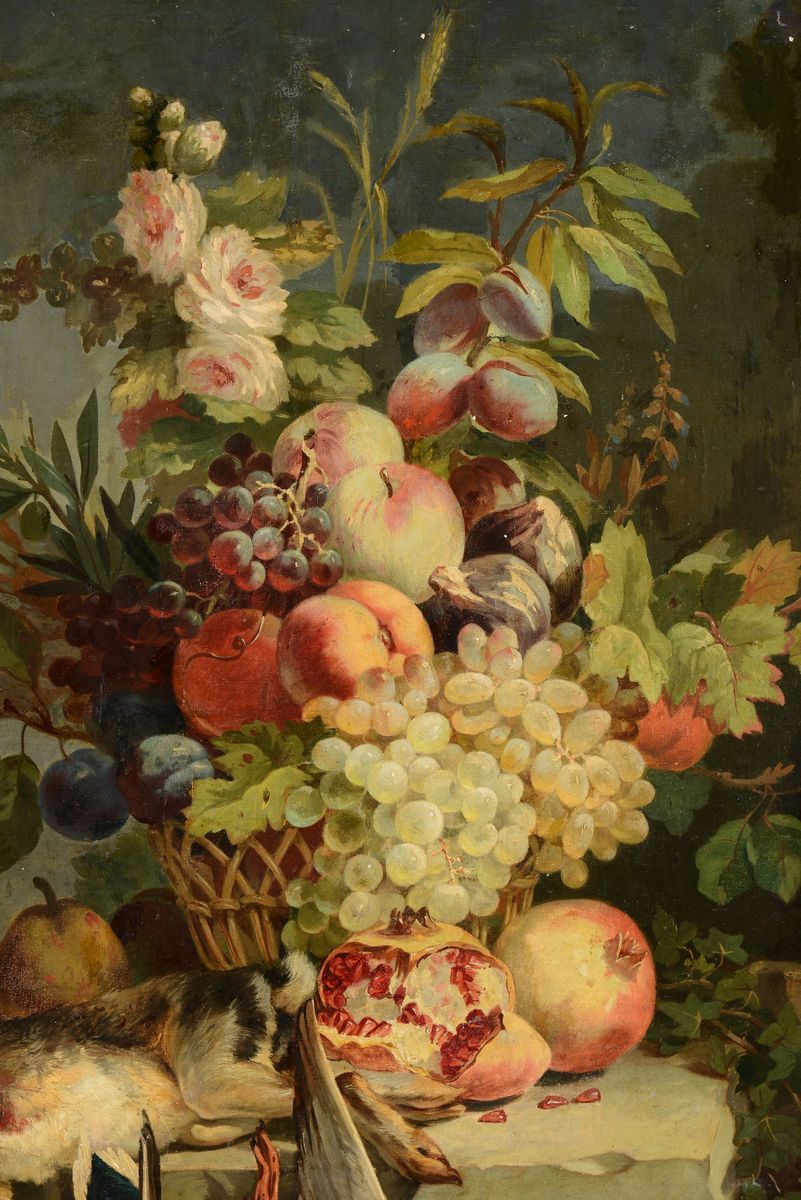 Anonimo del XIX Secolonatura Morta con Fiori, Frutta e Cacciagione