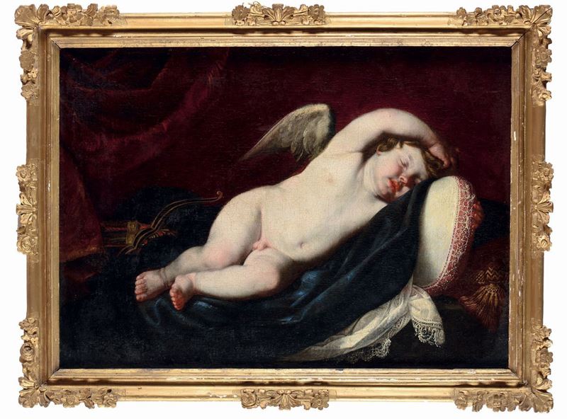 Pittore Fiammingo del XVII secolo Amorino dormiente  - Auction Old Masters Paintings - Cambi Casa d'Aste