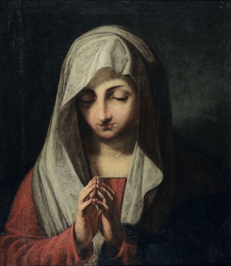 Giovan Battista Salvi detto il Sassoferrato (Sassoferrato 1609 - Roma 1685), scuola di Madonna orante  - Asta Dipinti Antichi - Cambi Casa d'Aste