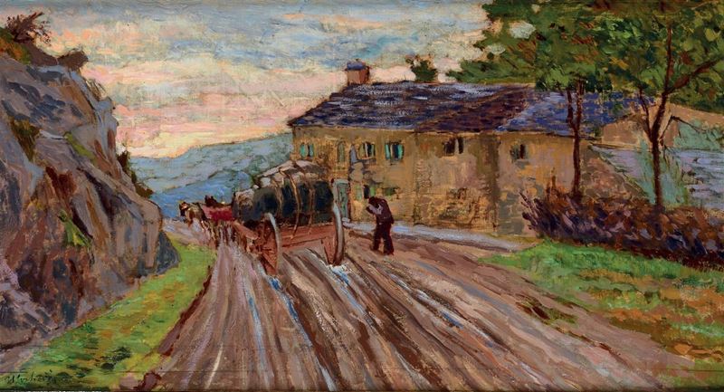 Ulvi Liegi (1859-1939) Paesaggio con carro  - Asta Dipinti del XIX e XX secolo - Cambi Casa d'Aste