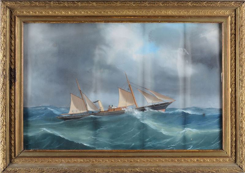 Antonio De Simone (1851-1907) Ritratto dello Steam Yacht Malikan in navigazione  - Asta Arte Marinara e Strumenti Scientifici - Cambi Casa d'Aste