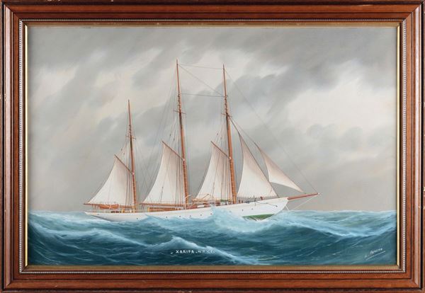 Luca Papaluca (1892-1934) Ritratto N.Y.Y.C Xarifa in navigazione nel golfo di Napoli e in mare aperto [..]