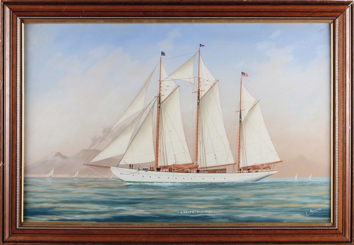 Luca Papaluca (1892-1934)ritratto n.y.y.C Xarifa in Navigazione nel Golfo di Napoli e in Mare Ape...