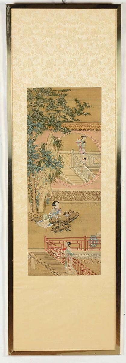 A painting on paper depicting three Guanyin, China, Qing Dynasty, 19th century